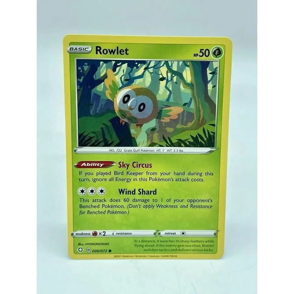 Rowlet 006/072 Shining‎ Fates Common Non-Holo Pokemon TCG Mint Unplayed - Picture 1 of 6